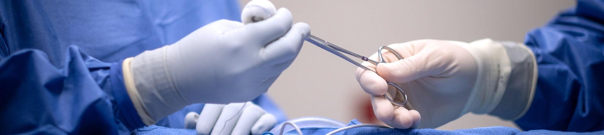 surgical equipment and staff in rubber gloves